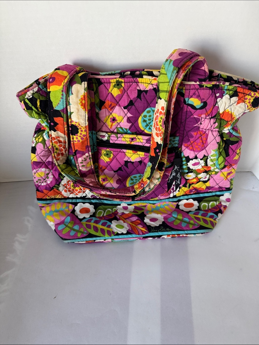 Vera Bradley Bright Purple Quilted Floral Tote with Multicolor Accents